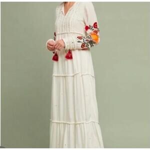 anthropologie verb pallavi Winsome long sleeve floral embroidered maxi dress 0